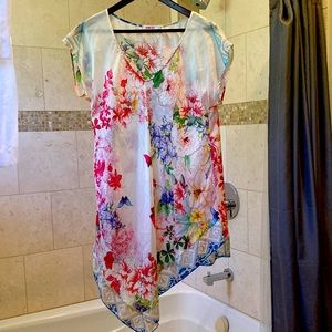 Johnny Was small cap sleeve asymmetrical handkerchief silk tunic- make an offer!